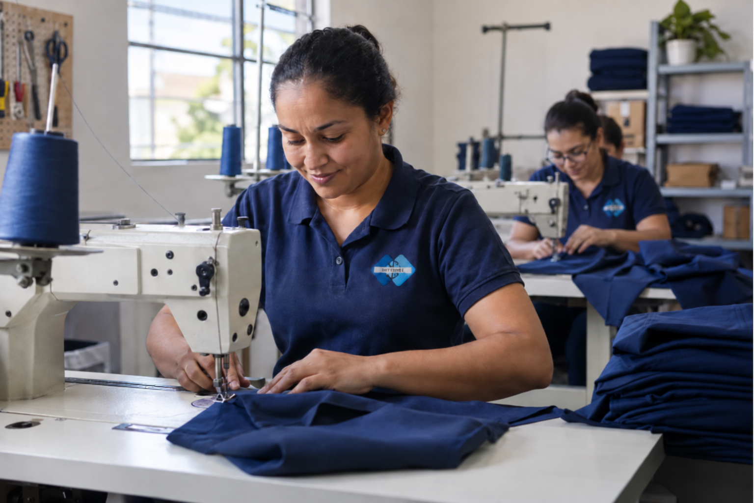 Profissionais trabalhando na costura de uniformes